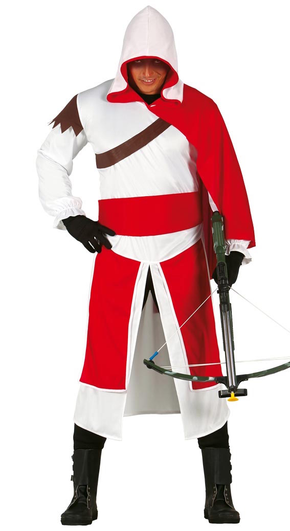 Umhang mit Kapuze Krieger Assassins Creed Kostüm Weiß Rot Erwachsene und Kinder