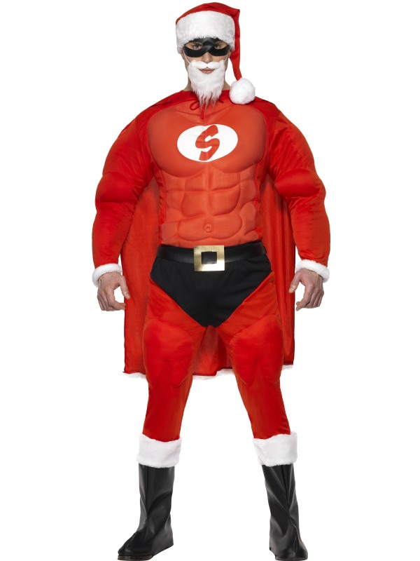 Super Santa Kostüm Muskelanzug Weihnachtsmann Nikolaus Superheld 