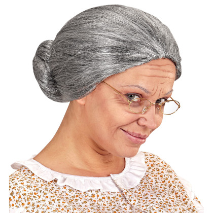Oma Perücke mit Dutt und Mittelscheitel - graue Haare