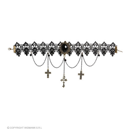 Gotisches Halsband mit Schwarzem Anhänger, Ketten & Kreuzen