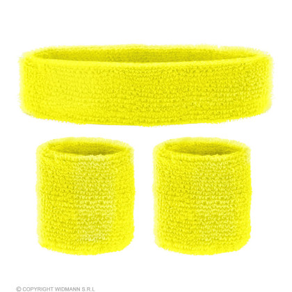 Neon Gelbe Schweißbänder mit Stirnband und 2 Armbänder