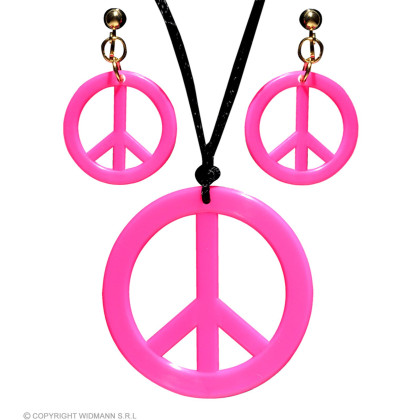 Neon Pinkes Hippie Set Peace Kette & Ohrringe
