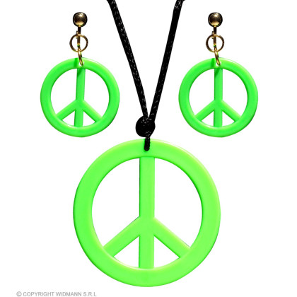 Neon Grünes Hippie Set Peace Kette & Ohrringe