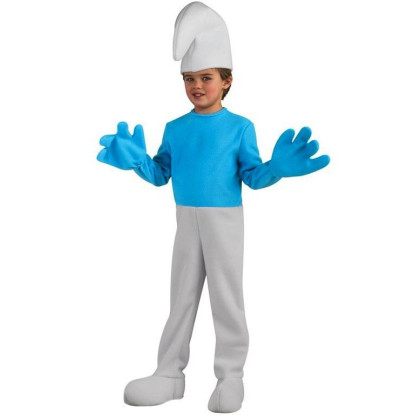 Junge als Schlumpf verkleidet blau weiß mit Mütze