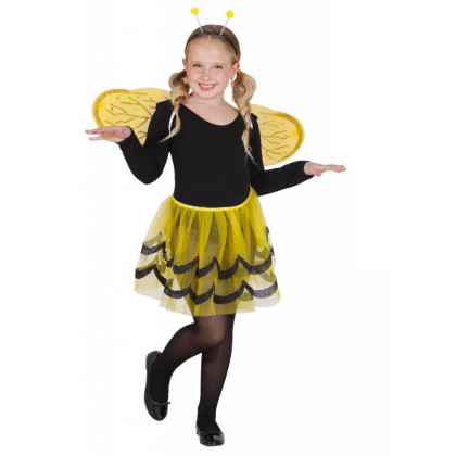 Mädchen mit Bienenset Rock, Flügel, Antennen schwarz gelb front