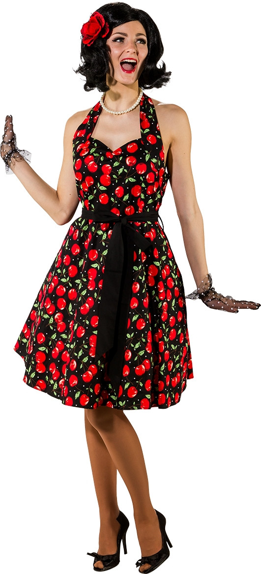Kleid Rockabilly mit Kirschen Druck schwarz rot
