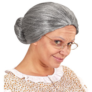 Oma Perücke mit Dutt und Mittelscheitel - graue Haare