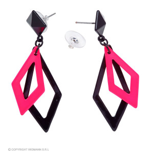 Schwarz und Neon Pinke Rhombus Ohrringe