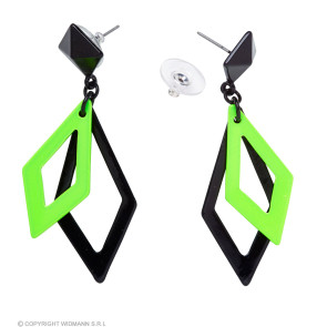 Schwarze und Neon Grüne Rhombus Ohrringe