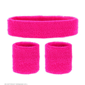 Neon Pinke Schweißbänder mit Stirnband und 2 Armbänder