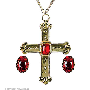 Kardinal Set mit Halskette mit Kreuz, 2 Ringe