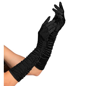Gala Handschuhe, gerafft in schwarz 44cm