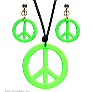 Neon Grünes Hippie Set Peace Kette & Ohrringe