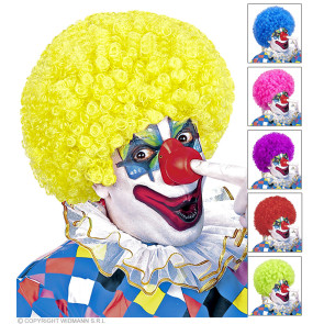 Clownperücke in Polybag -in 6 Farben Sort.: Grün, Gelb, Lila, Blau, Rosa, Rot