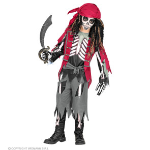 Skelett Pirat mit Oberteil mit Weste und Gürtel, Hose, Bandana