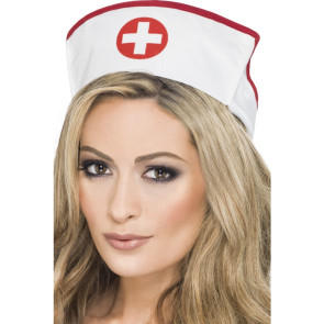 Mütze für Krankenschwestern und Pflegerinen, weiß mit Kreuz in ro, elastisch