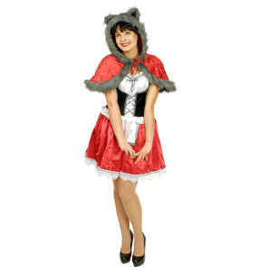 Rotkäppchen Kostüm mit Cape, Kaputze Wolfsfell
