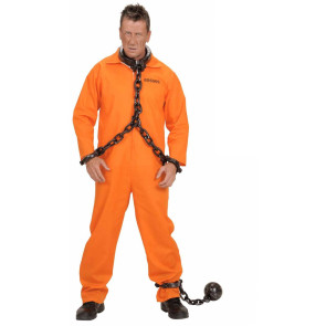 Foto Mann verkleidet in Overall orange als Häftling und Gefangener
