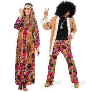 Paar Mann und Frau im Karneval Hippie Kostüm der 60 Jahre
