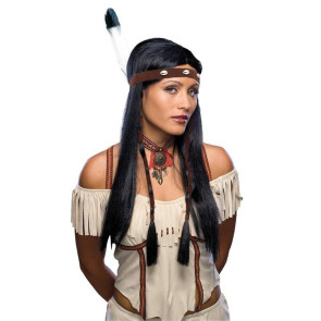 Frau mit Indianerin Perücke