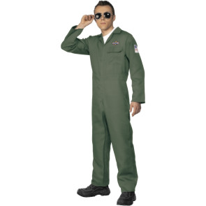 Overall in dunkelgrün mit Reissverschluss Piloten Kostüm Männer