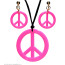 Neon Pinkes Hippie Set Peace Kette & Ohrringe