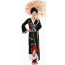 Frau als japanische Geisha verkleidet in schwarz rot