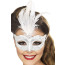 Maske mit Federn weiß. Ornamente und Schmuckstein silber. Venezianische Maske
