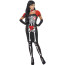 Schwarzhaarige Frau im Halloween Horror Outfit Skelett